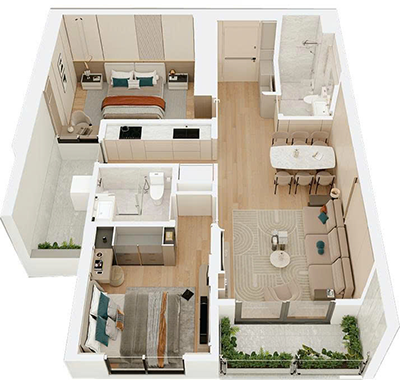 Mặt băng bóc mái căn hộ 2PN