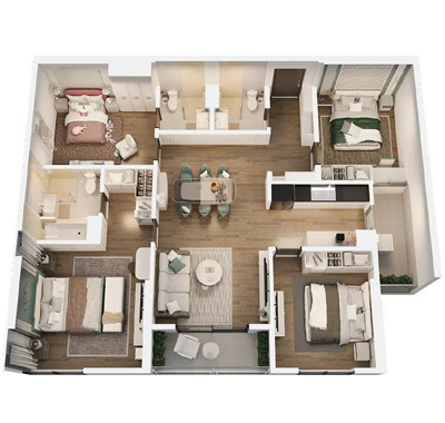 Mặt băng bóc mái căn hộ 4PN